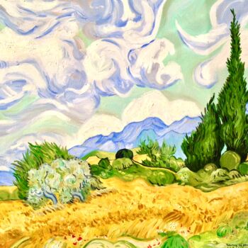 Pintura intitulada "Van Gogh - Champs d…" por Patrice Le Houedec, Obras de arte originais, Óleo