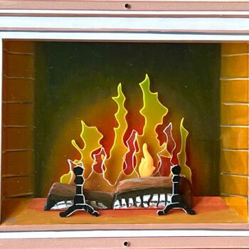 Peinture intitulée "La cheminée (Electr…" par Patrice Le Houedec, Œuvre d'art originale, Huile Monté sur Panneau de bois