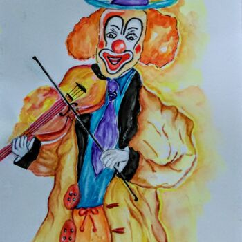 Painting titled "** Le Clown Joy au…" by Patrice Le Gall, Original Artwork, Watercolor