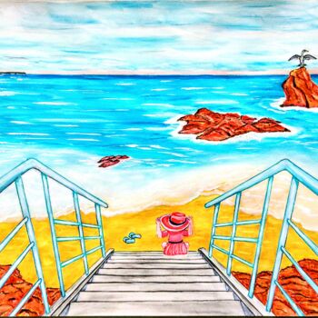 Peinture intitulée "* Chloé plage du Mi…" par Patrice Le Gall, Œuvre d'art originale, Aquarelle