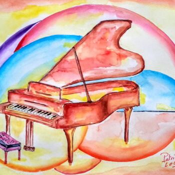 Peinture intitulée "** Le Piano Azuréen…" par Patrice Le Gall, Œuvre d'art originale, Aquarelle