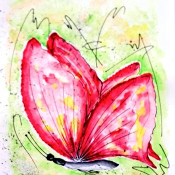 Peinture intitulée "** Le Papillon Gour…" par Patrice Le Gall, Œuvre d'art originale, Aquarelle