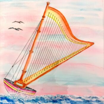 Painting titled "Le Voilier Harpe en…" by Patrice Le Gall, Original Artwork, Watercolor