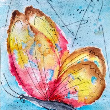 Schilderij getiteld "** Le Papillon de L…" door Patrice Le Gall, Origineel Kunstwerk, Aquarel