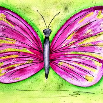 Painting titled "* Le papillon Rouge…" by Patrice Le Gall, Original Artwork, Watercolor