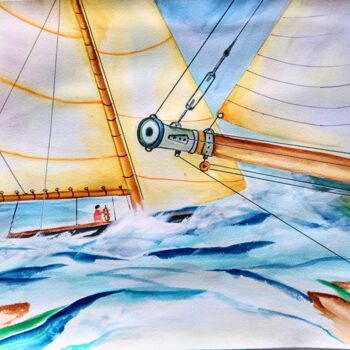 Painting titled "* La Route du Rhum *" by Patrice Le Gall, Original Artwork, Watercolor