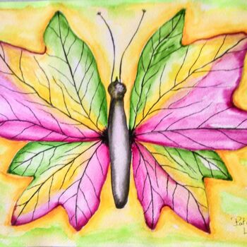 Peinture intitulée "Le Papillon des Vig…" par Patrice Le Gall, Œuvre d'art originale, Aquarelle