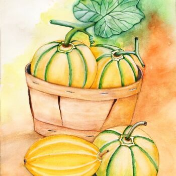 Painting titled "Les Melons de Prove…" by Patrice Le Gall, Original Artwork, Watercolor