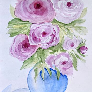 Painting titled "Roses de Mai" by Patrice Le Gall, Original Artwork, Watercolor