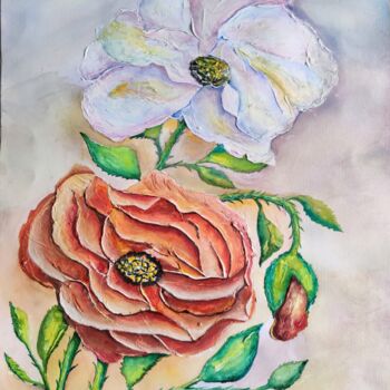 Peinture intitulée "Les Roses d'Octobre" par Patrice Le Gall, Œuvre d'art originale, Aquarelle
