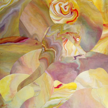 Peinture intitulée "hypocampe-yeux-roug…" par Patrice Maestri, Œuvre d'art originale, Huile