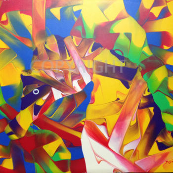 Peinture intitulée "hippocampe colore" par Patrice Maestri, Œuvre d'art originale, Huile