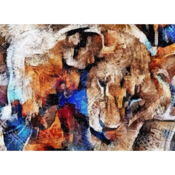 Digitale Kunst mit dem Titel "LES JEUNES LIONS" von Patrice Vial, Original-Kunstwerk, Digitale Malerei