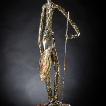 Sculptuur getiteld "Guerrier Massai" door Bueno Patrice, Origineel Kunstwerk, Metalen