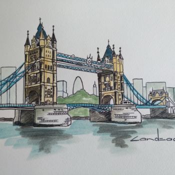 Drawing titled "Londres" by Patrice Candeago, Original Artwork, Oil