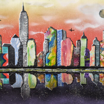 Schilderij getiteld "Skyline 1" door Patrice Chambrier, Origineel Kunstwerk, Acryl