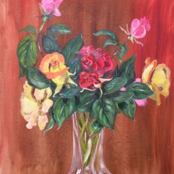 Peinture intitulée "bouquet de roses du…" par Patrice Mazouz, Œuvre d'art originale, Huile