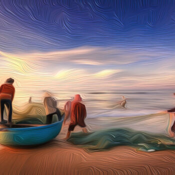 Arte digital titulada "Fishermen" por Patricia Antonio, Obra de arte original, Foto-montaje