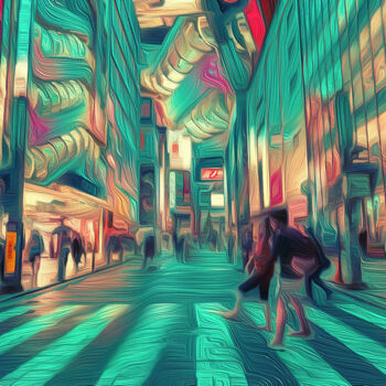 제목이 "Tokyo Downtown"인 디지털 아트 Patricia Antonio로, 원작, 포토 몽타주