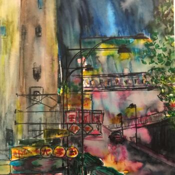 Peinture intitulée "Soir de pluie à Hon…" par Patricia Blanchet-Olivier, Œuvre d'art originale, Encre Monté sur Autre pannea…