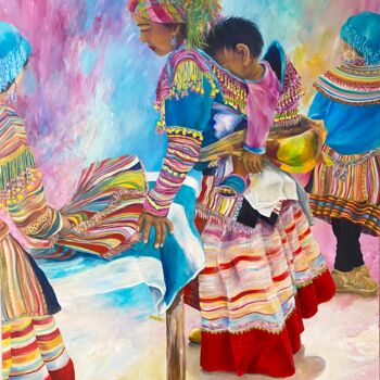 Peinture intitulée "Au marché de Bac'ha…" par Patricia Blanchet-Olivier, Œuvre d'art originale, Huile