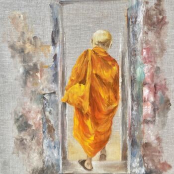Malerei mit dem Titel "Moine en balade(tem…" von Patricia Blanchet-Olivier, Original-Kunstwerk, Öl