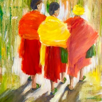 Malerei mit dem Titel "Moines (Laos)" von Patricia Blanchet-Olivier, Original-Kunstwerk, Öl