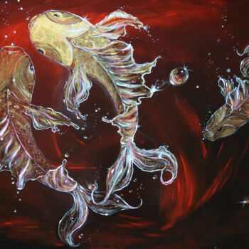 Painting titled "poissons d'or" by Patricia Blondel, Original Artwork, Acrylic Mounted on Wood Stretcher frame