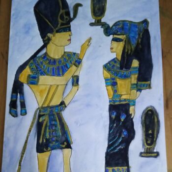 Peinture intitulée "Pareja Egipcia" par Patricia Brown (Artedibujopbrown), Œuvre d'art originale, Aquarelle