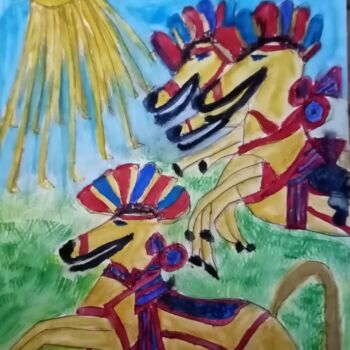 Pintura titulada "Carrera de Caballos…" por Patricia Brown (Artedibujopbrown), Obra de arte original, Acuarela