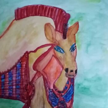 Pintura intitulada "Caballo Egipcio" por Patricia Brown (Artedibujopbrown), Obras de arte originais, Aquarela