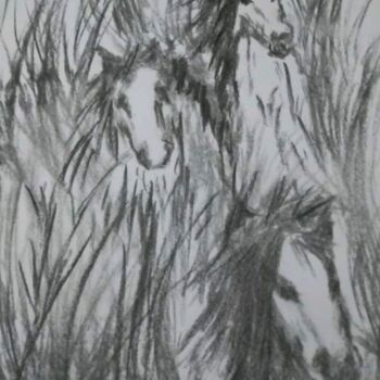 Dibujo titulada "Caballos" por Patricia Brown (Artedibujopbrown), Obra de arte original, Grafito