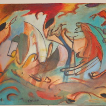Painting titled "Voyage" by Patricia Caillault, Original Artwork, Oil