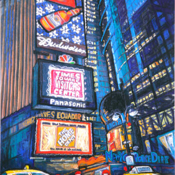 Painting titled "New York Times Squa…" by Patricia Clements Art, Original Artwork, Oil Mounted on Wood Stretcher frame