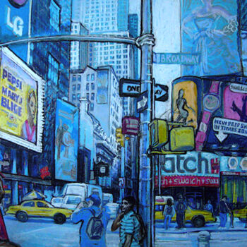 Drawing titled "Busy Broadway New Y…" by Patricia Clements Art, Original Artwork, Pastel