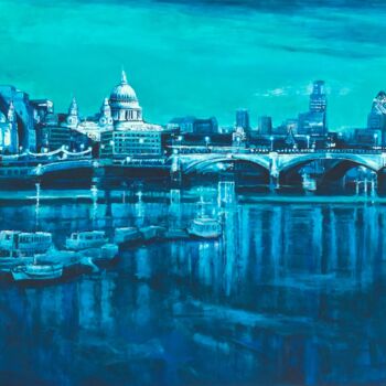 Pintura titulada "London Blues from s…" por Patricia Clements Art, Obra de arte original, Acrílico Montado en Bastidor de ca…