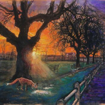 Peinture intitulée "Sunset Fox on the G…" par Patricia Clements Art, Œuvre d'art originale, Pastel