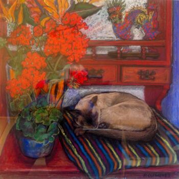 Drawing titled "Bb on the Dresser" by Patricia Clements Art, Original Artwork, Pastel Mounted on Cardboard