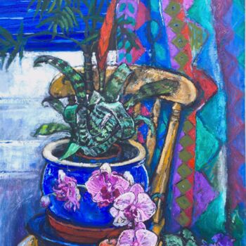 Pittura intitolato "ORCHIDS, AFRICAN VI…" da Patricia Clements Art, Opera d'arte originale, Olio Montato su Telaio per barel…