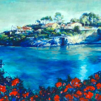 Painting titled "COTE DE AZURE FRENC…" by Patricia Clements Art, Original Artwork, Oil Mounted on Wood Stretcher frame