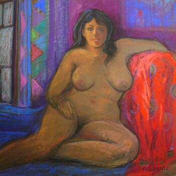 Drawing titled "Gauguin inspired" by Patricia Clements Art, Original Artwork, Pastel Mounted on Cardboard