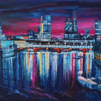 Painting titled "Large cityscape fro…" by Patricia Clements Art, Original Artwork, Oil Mounted on Wood Stretcher frame
