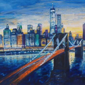 Schilderij getiteld "The Freedom Tower N…" door Patricia Clements Art, Origineel Kunstwerk, Olie Gemonteerd op Frame voor ho…
