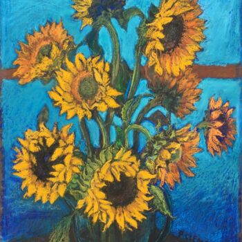 Drawing titled "Sunflowers with Tur…" by Patricia Clements Art, Original Artwork, Pastel