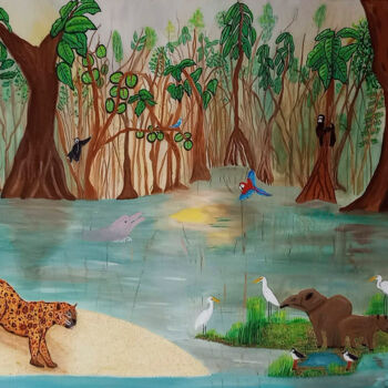 Painting titled "Amazonia" by Patricia Costa, Original Artwork, Acrylic