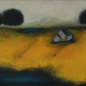 Painting titled "Ferme" by Patricia Delorme, Original Artwork, Acrylic Mounted on Wood Stretcher frame