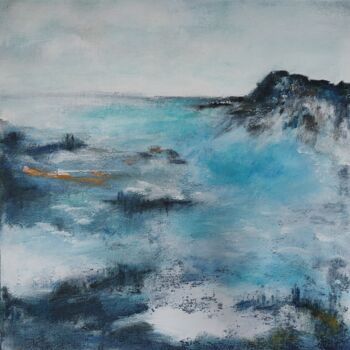 Painting titled "CALANQUE" by Patricia Delorme, Original Artwork, Acrylic Mounted on Wood Stretcher frame