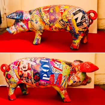 Скульптура под названием "POP PIG" - Patricia Ducept (Art'Mony), Подлинное произведение искусства, Керамика