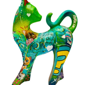 Sculpture titled "Oh My Pop Cat" by Patricia Ducept (Art'Mony), Original Artwork, Resin