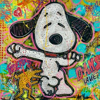 Painting titled "Snoopy danse la vie" by Patricia Ducept (Art'Mony), Original Artwork, Acrylic